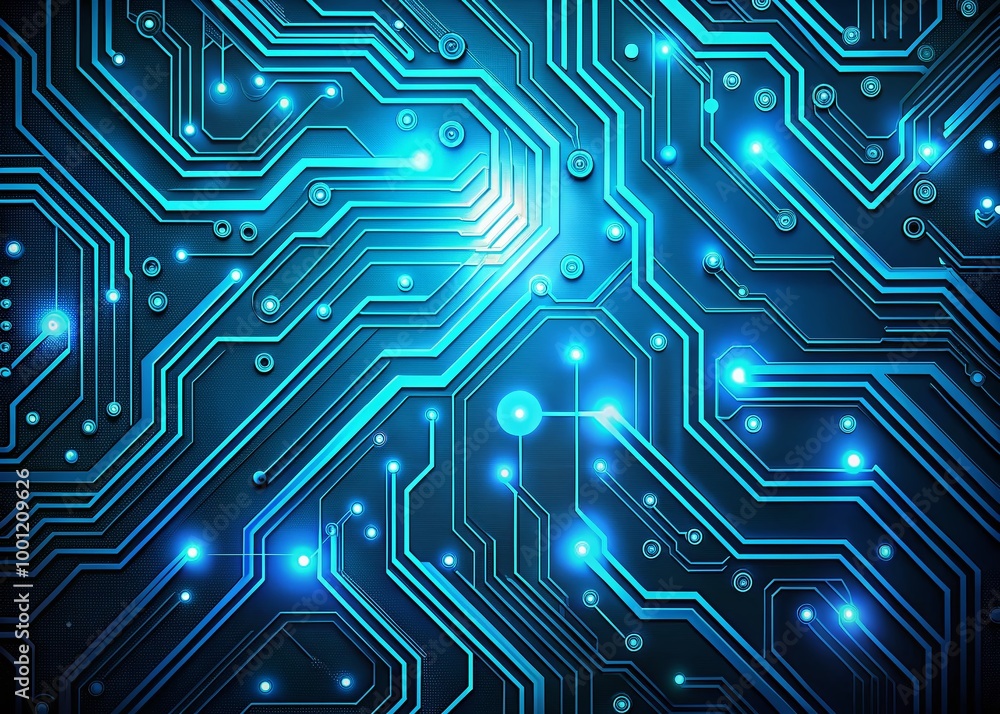 Aufkleber modern abstract computer desktop background with glowing neon blue circuit board patterns, sleek met
