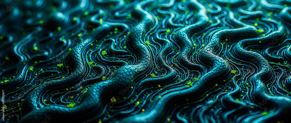Poster the artwork features a rich blend of organic forms and advanced technology, creating a mesmerizing b