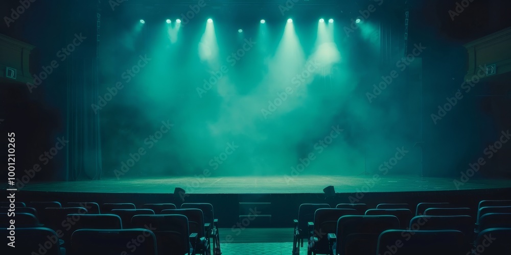 Aufkleber a dramatic illuminated stage with blue lights and fog creating a mystical atmosphere for a captivati