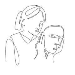 One continuous single drawing line art flat doodle girl, emotion, theatre, mask, art, actress, director, feeling, friendship, game. Isolated image hand draw contour on a white background 