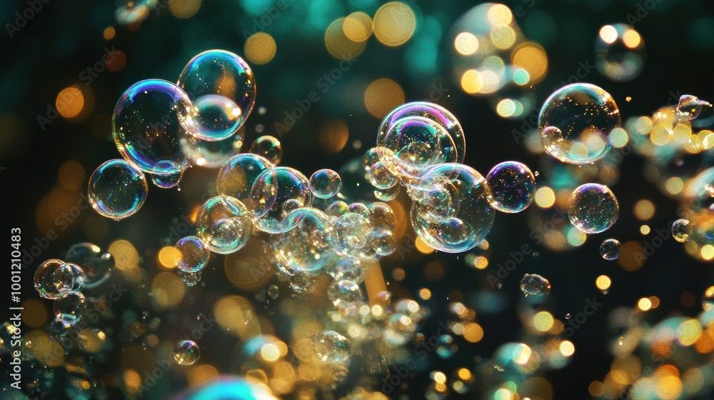 Poster colorful bubbles floating in soft light background