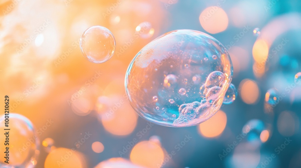 Poster bubbles floating in a colorful background of light