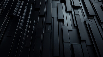 Obraz premium Abstract composition of black wall with metallic finish and smooth acrylic stripes, 8K clarity, black wall metal material acrylic, artistic detail