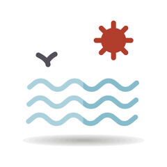 Sea waves and sun vector icon