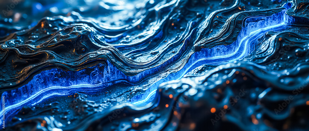 Poster this design features a captivating abstract background with intricate metallic textures illuminated 