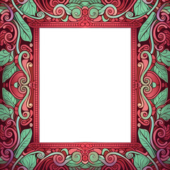Red elegant frame with green leaves and a blank area for content