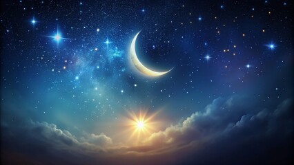 Mysterious dark gradient background with subtle starry night sky texture, lit by a faint crescent moon, evoking a