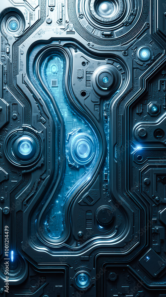 Poster a captivating abstract background showcases layered metallic textures illuminated by vibrant neon bl