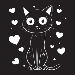 cute halloween black cat cartoon decorative black and white isolated tattoo logo hearts love beautiful high quality vector 
