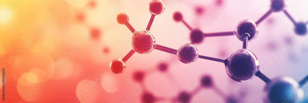 Poster colorful abstract backdrop featuring an array of molecules and chemical structures interconnected in