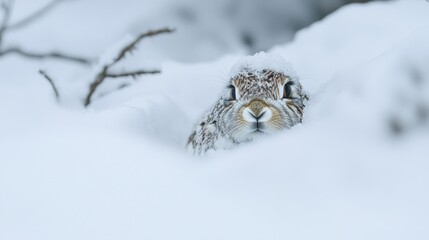 Obraz premium Camouflaged Hare in the Snowy Landscape