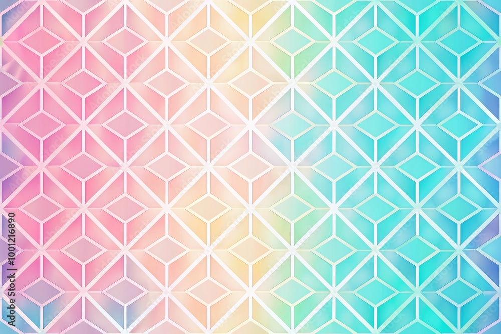 Poster pastel-hued geometric patterns intersecting with soft, gradient shapes create a visually striking, m
