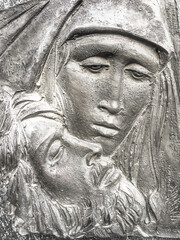 Jesus and Mary bronze bas-relief