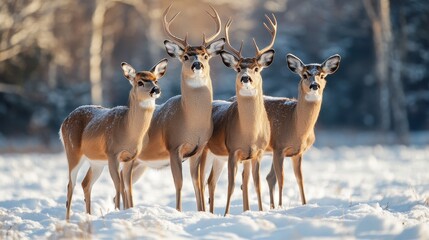 Obraz premium Family of Deer Standing Together in Snow