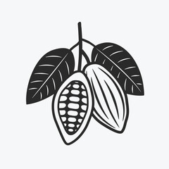 Cocoa Beans icon. Branch with leaves and cocoa beans. Vector illustration