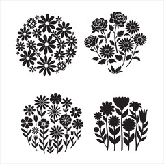 set of vector flower silhouette