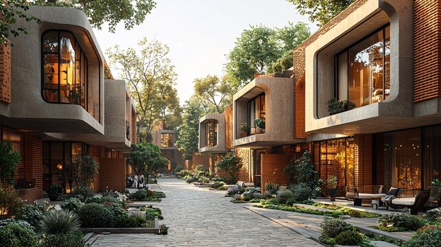 Create a bustling Tehran street scene with a modern apartment featuring permeable facade forms and geometric shapes