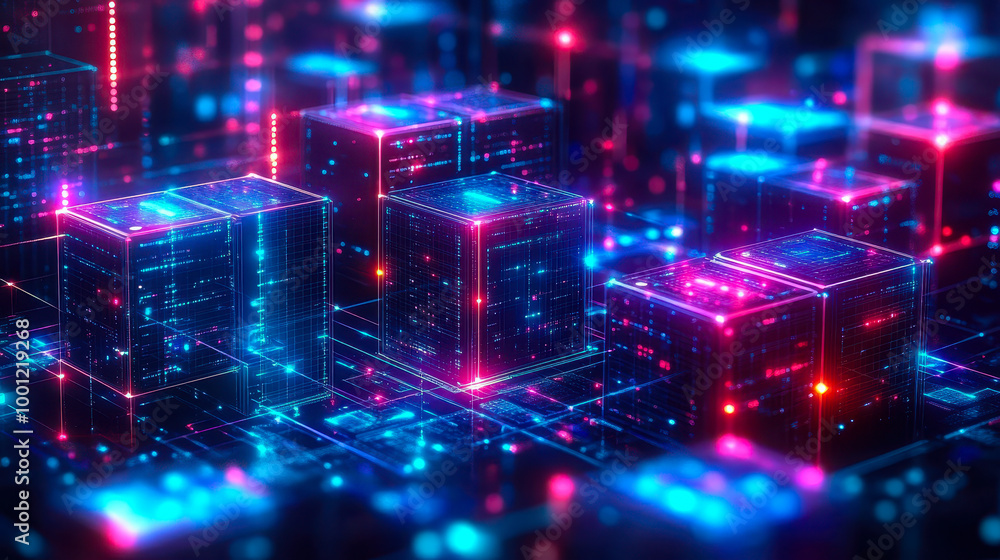 Poster futuristic container orchestration platforms in data center depicting kubernetes clusters and artifi