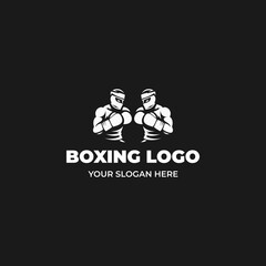 Simple boxing silhouette logo design vector illustration perfect for boxing club, boxing trainer, competition, isolated on a black background