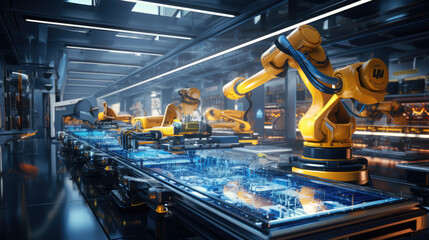 generated illustration heavy automation robot arm machine in smart factory industrial