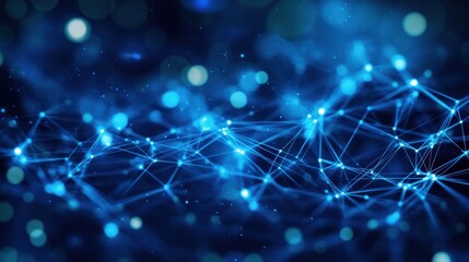 Abstract Blue Network with Glowing Lights