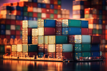 Obraz premium generated illustration of Stacked cargo containers in port