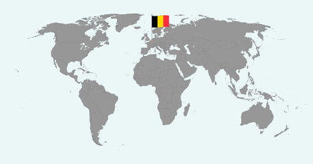 Pin map with Belgium flag on world map. Vector illustration.