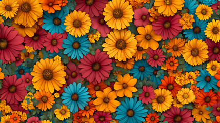 Colorful flowers in a close up, floral background.