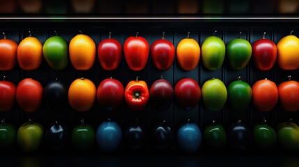 Naklejka premium Colorful Display of Fruits and Vegetables in a Row
