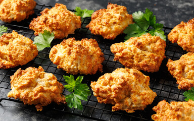 Homemade Cheddar Cheese Biscuits on a cooling rack