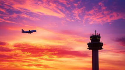 Sunset Flight Over Airport