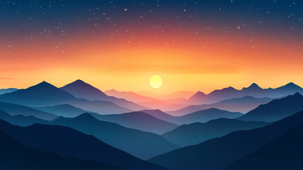 Obraz premium Mountain sunrise under the starry sky