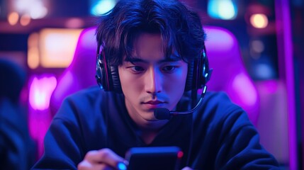 Esports Gamer Playing Video Games Online with Smartphone