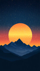 Obraz premium Mountain sunrise under the starry sky