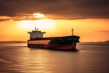 Obraz premium generated illustration of container ship loaded carrying shipping containers in the sea