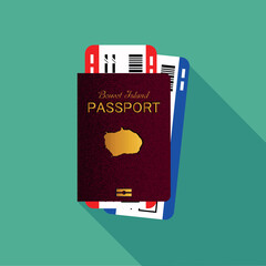 Vector passport with tickets. Air travel concept. Flat Design citizenship ID for traveler isolated. Blue international document - Bouvet Island