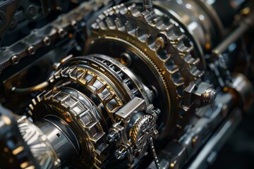 Close up of car engine part with gears being greased showing modern engineering