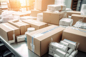 generated illustration of background with lots of card board boxes background with lots of card board boxes