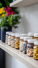 Variety of Medical Jars Filled with Vitamins and Supplements