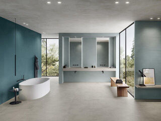 Modern bathroom interior in minimal scandinavian style
