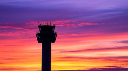 Fototapeta premium Airport Control Tower at Sunset