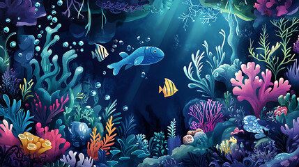 Fototapeta premium A colorful and vibrant underwater scene with fish swimming amongst coral reefs.