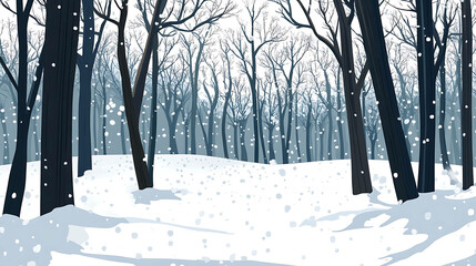 Snowy forest landscape with bare trees. Perfect for winter, nature, and holiday themes.