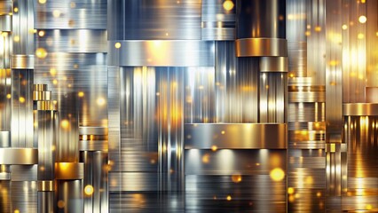 Shiny industrial metal background with abstract patterns of blurred silver and gold tones, evoking a sense of modernity