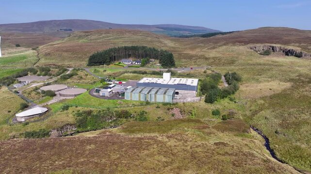 Aerial Video of Altnahinch Reservoir Dam Slievenahanaghan Mountain Co Antrim Northern Ireland