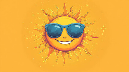 A cartoon sun wearing sunglasses, smiling and looking happy.