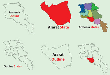 Fototapeta premium Ararat map vector of Armenia, Ararat line map, Ararat with city map, Ararat outline map