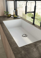Modern bathroom interior in minimal scandinavian style, 3d render