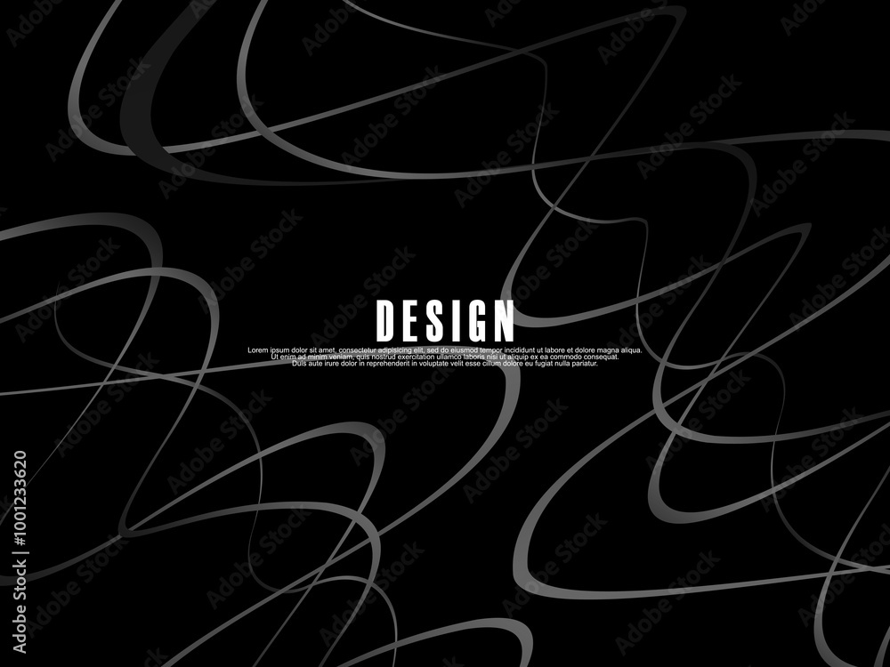 Fototapete black background with gray gradient ribbon pattern. black background with modern graffiti pattern.