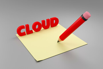 3d render sign cloud made by red material and light background. Simple minimalism concept.